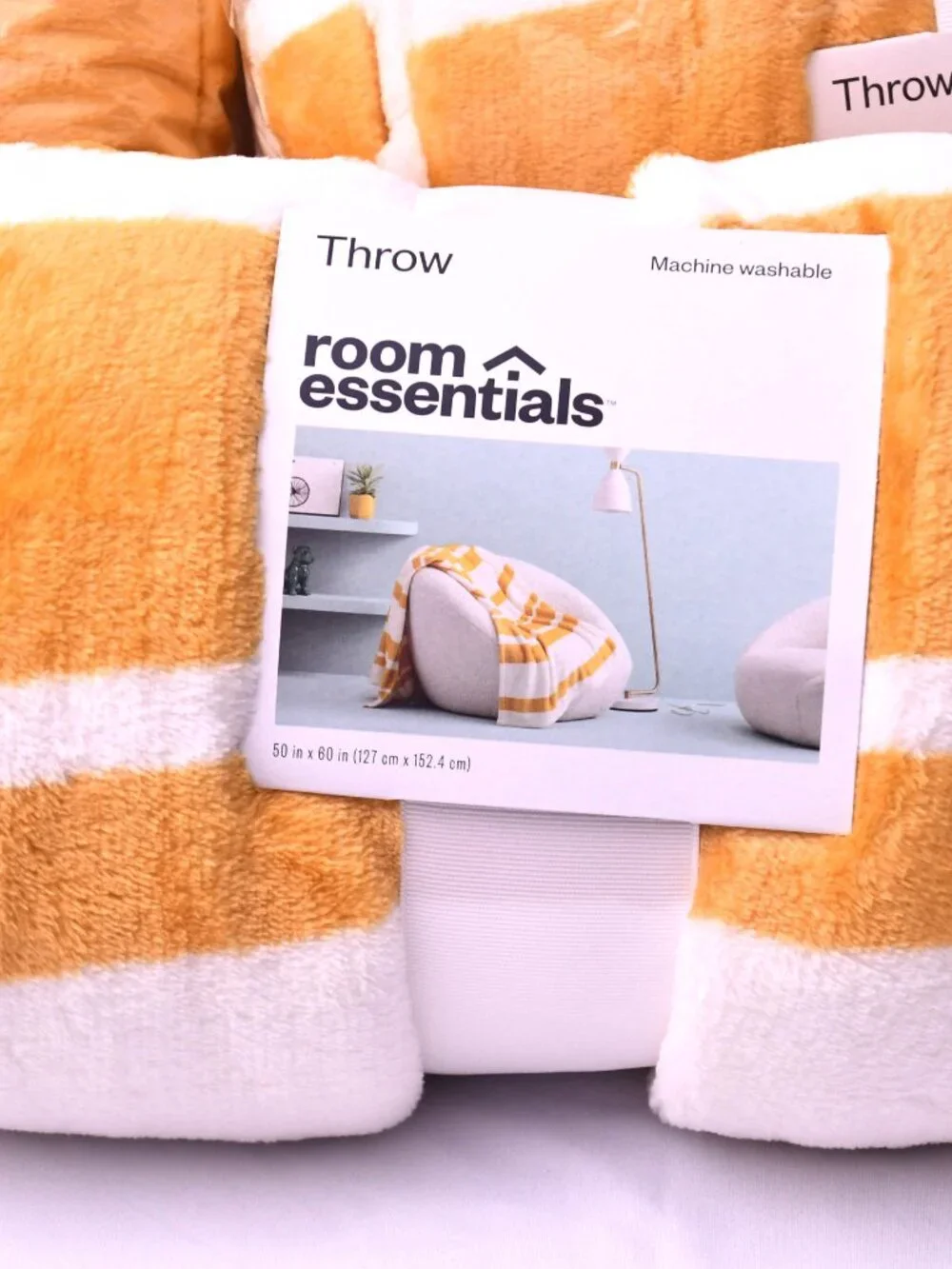 Room Essentials Throw Blanket Yellow White Stripe 50x60 Plush Soft